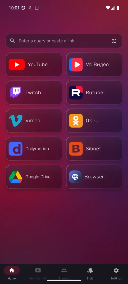 Выбор видеопровайдера в актуальном Android-приложении BlaTube 0.1.14